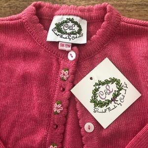 NWT Cecil and Lou pink cardigan with flower detail